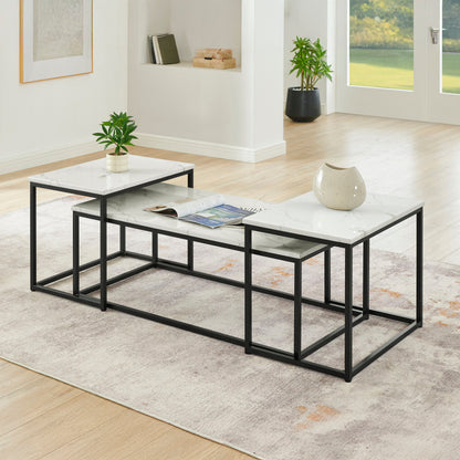 Vetra - Faux Marble 3 Piece Occasional Set - (Coffee & 2 End Tables) - Black / White