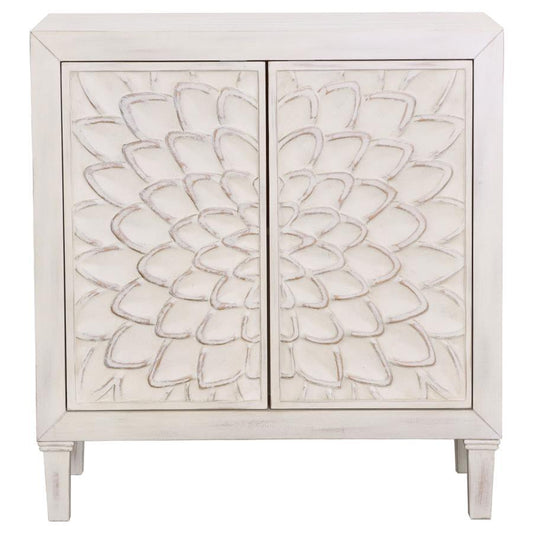 Clarkia - Accent Cabinet With Floral Carved Door - White Accent Cabinets by CoasterElevations - Walls Furniture & Mattress