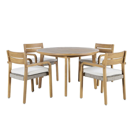 Arden - Round Patio Dining Table With 4 Patio Chairs - Natural 5 Piece Outdoor Sets by New Classic - Walls Furniture & Mattress
