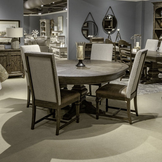 Paradise Valley - 5 Piece Pedestal Table Set (Upholstered Side Chairs) - Dark Brown 5 Piece Dining Room Sets by Liberty Furniture - Walls Furniture & Mattress