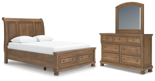 Feddinger - 3 Pc. - Queen Sleigh Storage Bed, Dresser And Mirror - Medium Brown 3 Piece Bedroom Sets by Signature Design by Ashley® - Walls Furniture & Mattress