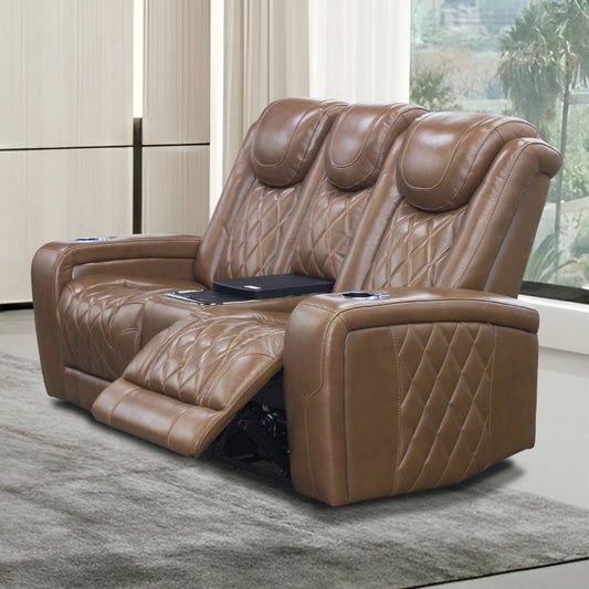 Dorian - Reclining Leather Loveseat With Power Headrest, Footrest And Cooler - Brown Reclining Loveseats by New Classic - Walls Furniture & Mattress