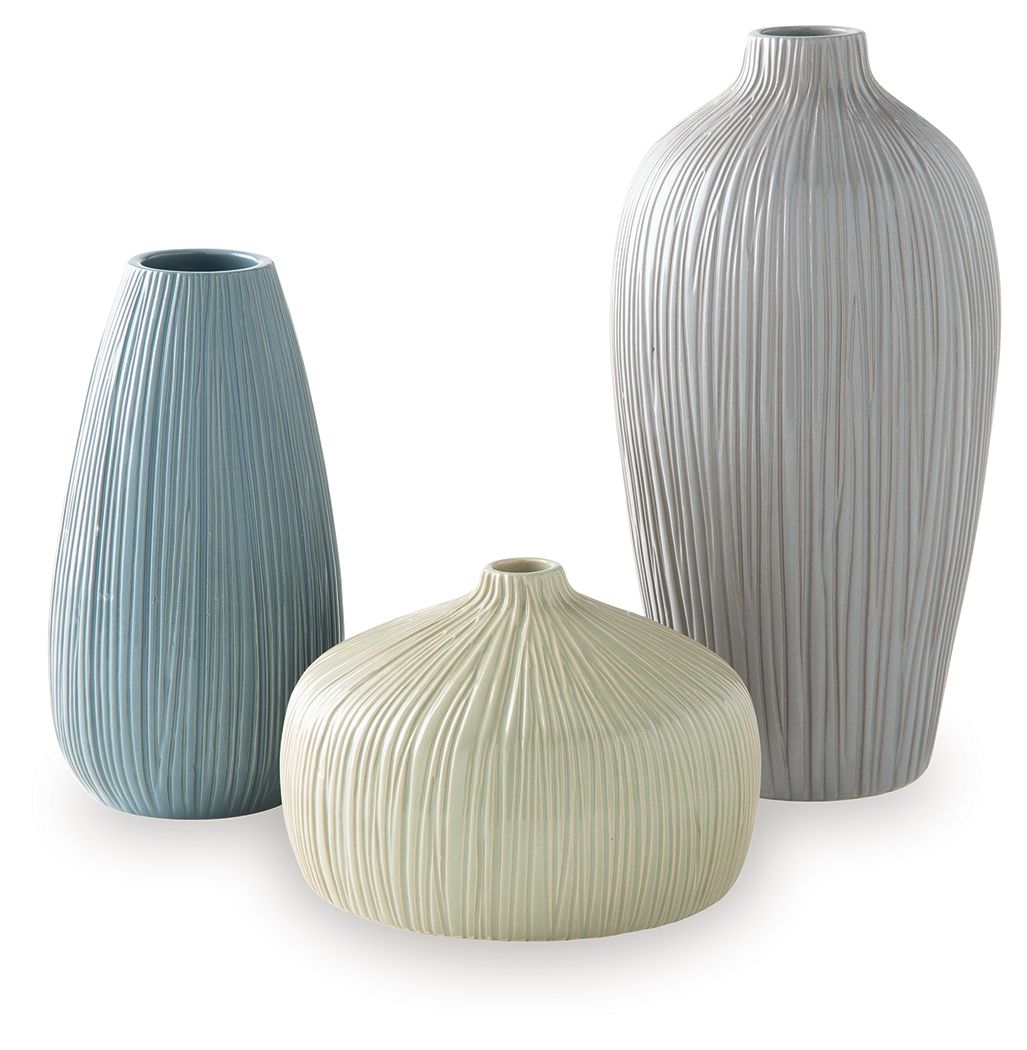 Eiderman - Vase Set (Set of 3) - Gray / Blue / Green Vases & Jars by Signature Design by Ashley® - Walls Furniture & Mattress