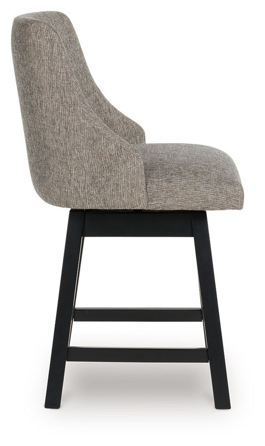 Neymorton - Dark Grayish Brown - Upholstered Swivel Barstool (Set of 2) Stool Sets by Signature Design by Ashley® - Walls Furniture & Mattress