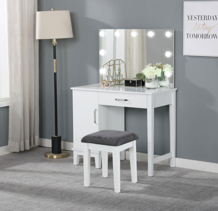Elijah - Vanity Set With Lighting & Stool - White And Dark Gray Vanity Sets by CoasterEveryday - Walls Furniture & Mattress