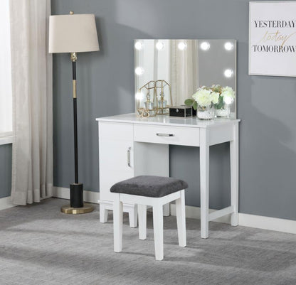 Elijah - Vanity Set With Lighting & Stool - White And Dark Gray Vanity Sets by CoasterEveryday - Walls Furniture & Mattress