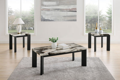 Strata - Faux Marble 3 Piece Occasional Set (1 Coffee & 2 End Tables) - Black / White