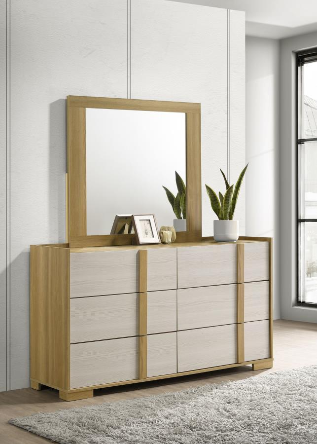 Hyland - 6 - Drawer Dresser With Mirror - Natural Dresser & Mirror by Coaster Fine Furniture - Walls Furniture & Mattress