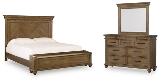 Karallin - 3 Pc. - Queen Panel Storage Bed, Dresser And Mirror - Medium Brown 3 Piece Bedroom Sets by Signature Design by Ashley® - Walls Furniture & Mattress