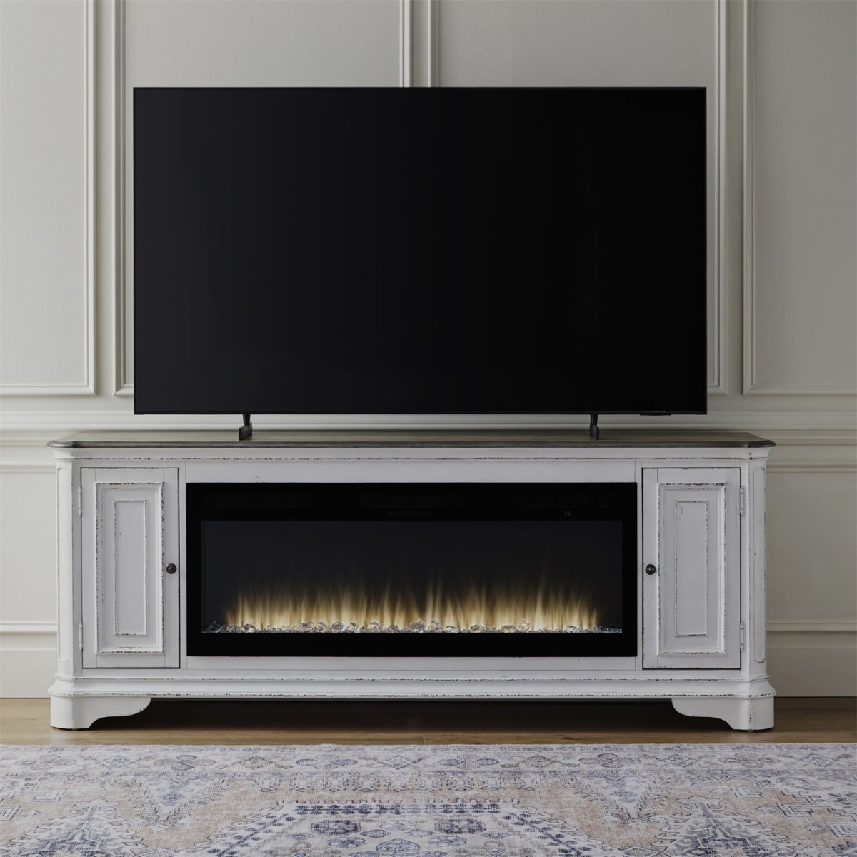 Fireplace TV Consoles - 244 82" Console With Fire FTS - White Fireplace TV Stands by Liberty Furniture - Walls Furniture & Mattress