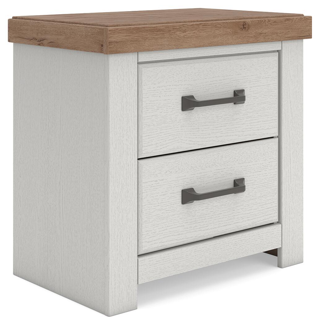 Savonport - Two Drawer Night Stand - White / Brown Nightstands w/ Charging Stations by Benchcraft® - Walls Furniture & Mattress