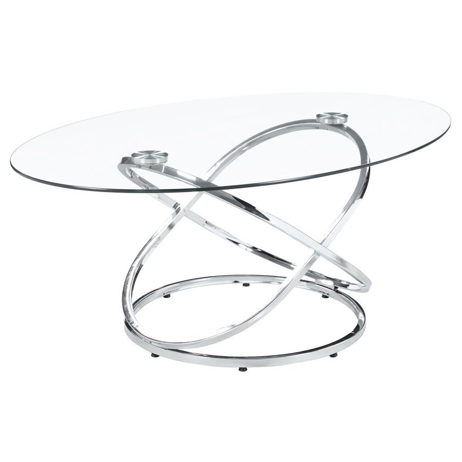 Warren - 3 Piece Oval Glass Top Coffee Table Set - Chrome Table Sets by CoasterEssence - Walls Furniture & Mattress