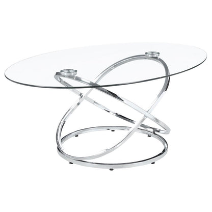 Warren - 3 Piece Oval Glass Top Coffee Table Set - Chrome Table Sets by CoasterEssence - Walls Furniture & Mattress