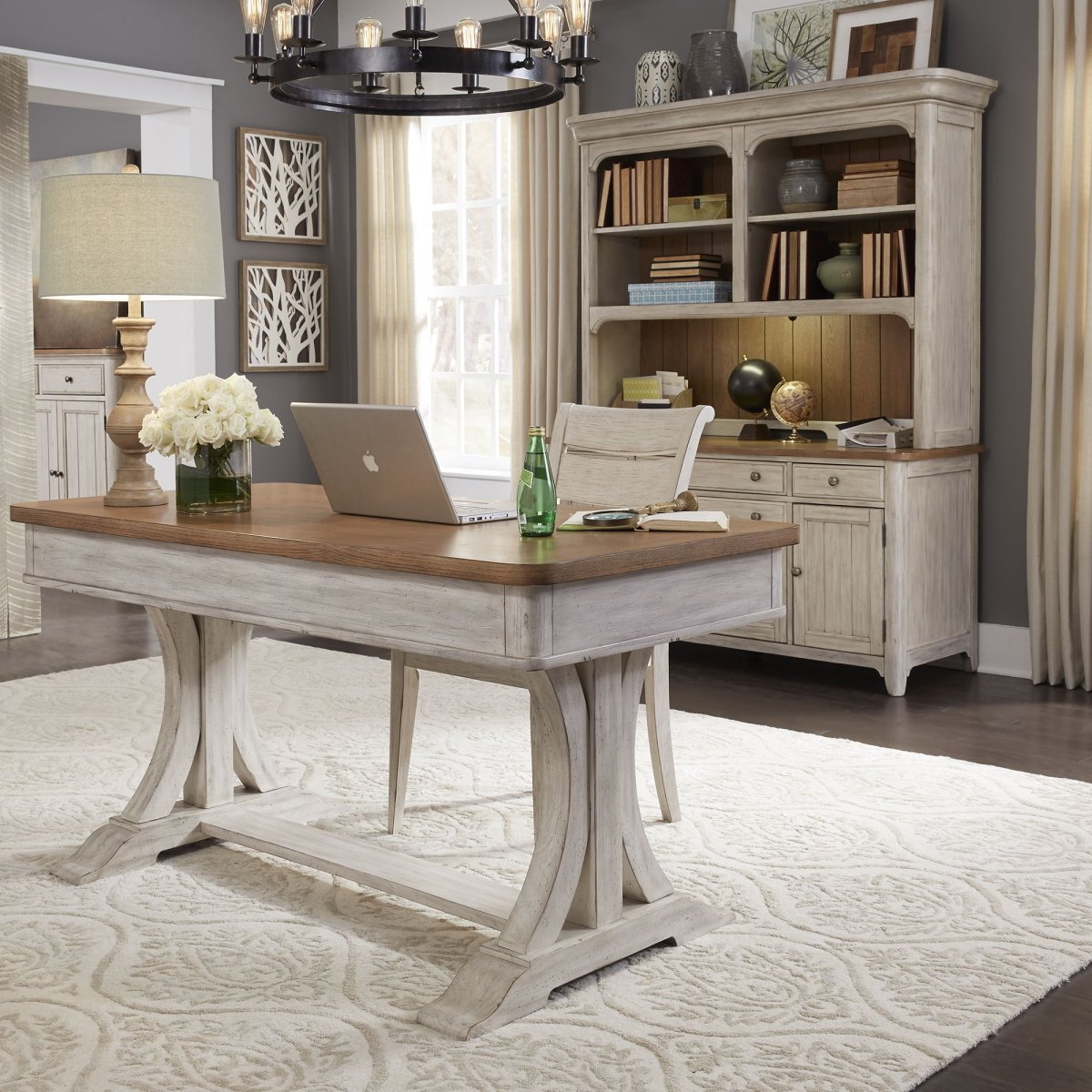Farmhouse Reimagined - 3 Piece Home Office Set (Desk & Hutch) - White 3 Piece Home Office Sets by Liberty Furniture - Walls Furniture & Mattress