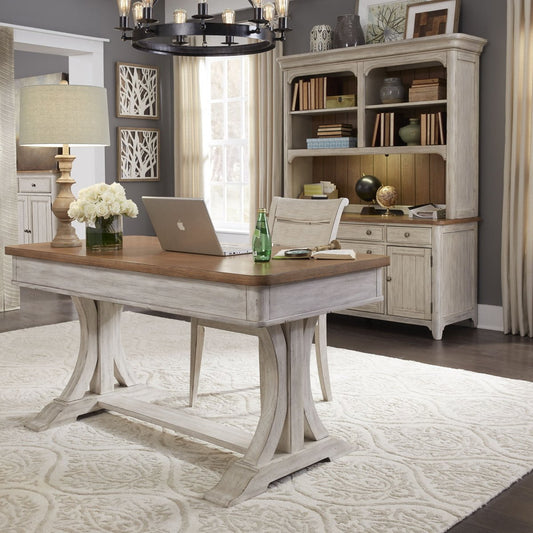Farmhouse Reimagined - 3 Piece Home Office Set (Desk & Hutch) - White 3 Piece Home Office Sets by Liberty Furniture - Walls Furniture & Mattress
