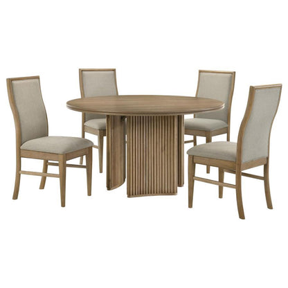 Adina - 5 Piece Round Dining Table Set - Barley / Distressed Light Brown 5 Piece Dining Room Sets by Coaster Fine Furniture - Walls Furniture & Mattress