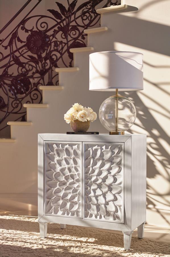 Clarkia - Accent Cabinet With Floral Carved Door - White Accent Cabinets by CoasterElevations - Walls Furniture & Mattress