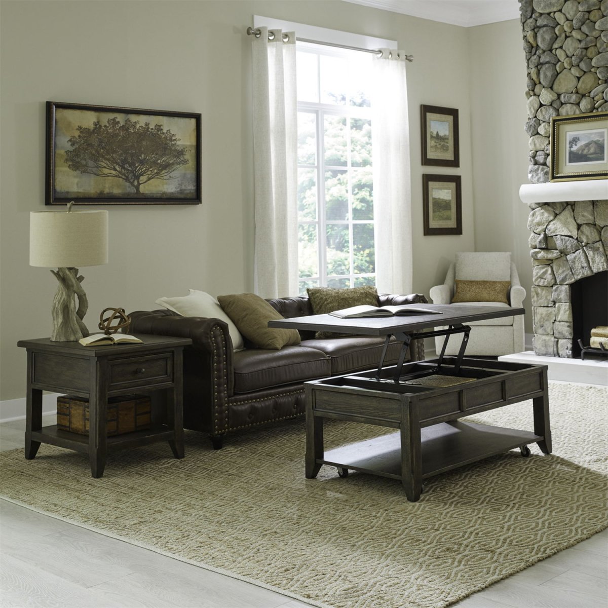Paradise Valley - 3 Piece Table Set (Lift Top Cocktail Table) - Saddle Brown Table Sets by Liberty Furniture - Walls Furniture & Mattress