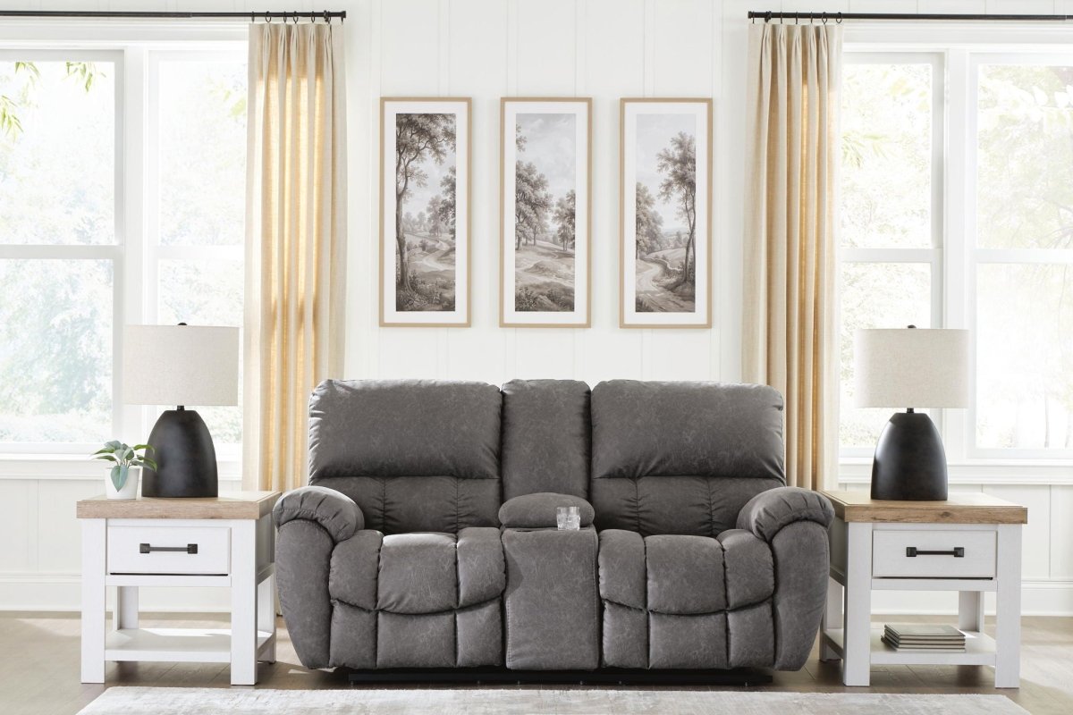 Bakerstein - Power Recline Loveseat/Console/Adjustable Headrest - Galaxy Reclining Loveseats by Signature Design by Ashley® - Walls Furniture & Mattress