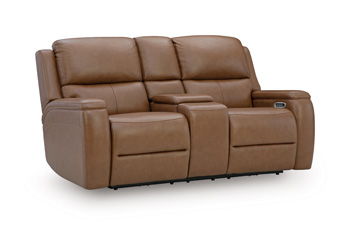 5Z-Syran - Power Reclining Loveseat With Console / Adjustable Headrest - Caramel Reclining Loveseats by Signature Design by Ashley® - Walls Furniture & Mattress