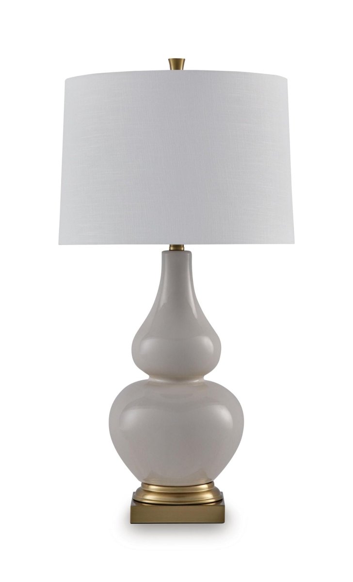 Weswick - Ceramic Table Lamp - Cream / Gold Finish Table Lamps by Signature Design by Ashley® - Walls Furniture & Mattress
