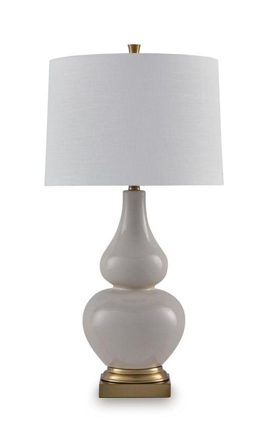 Weswick - Ceramic Table Lamp - Cream / Gold Finish Table Lamps by Signature Design by Ashley® - Walls Furniture & Mattress