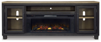 Foyland - 83" TV Stand With Electric Infrared Fireplace Insert - Black / Brown Fireplace TV Stands by Signature Design by Ashley® - Walls Furniture & Mattress