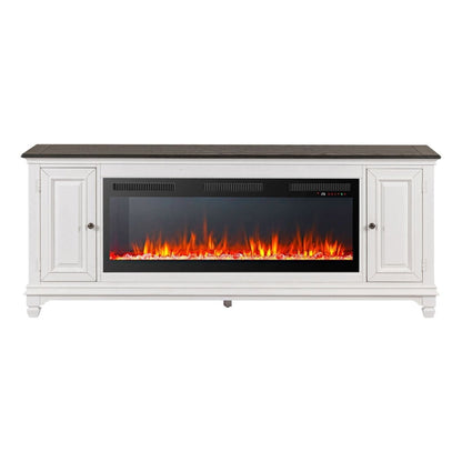 Fireplace TV Consoles - 417 80" Console With Fire FTS - White