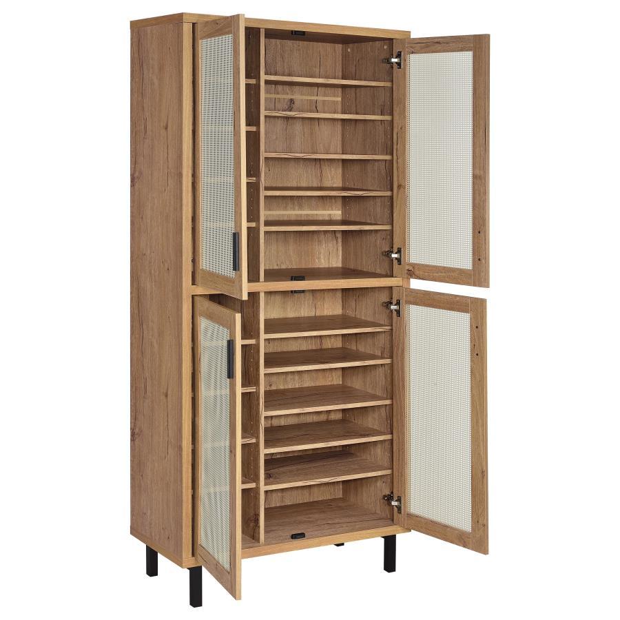 Teller - 4 - Door Tall Shoe Storage Cabinet - Natural Oak Accent Cabinets by Coaster Fine Furniture - Walls Furniture & Mattress