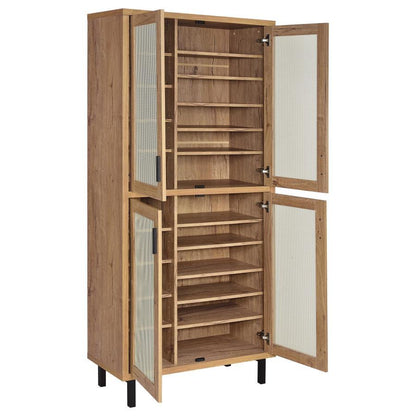 Teller - 4 - Door Tall Shoe Storage Cabinet - Natural Oak Accent Cabinets by Coaster Fine Furniture - Walls Furniture & Mattress