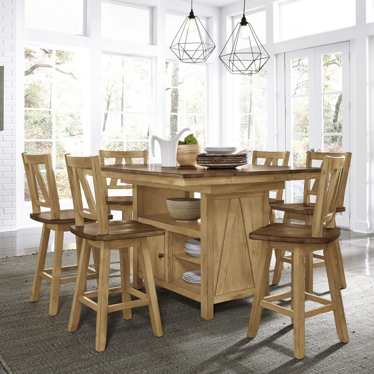 Lindsey Farm - 7 Piece Gathering Table Set - Natural & Brown 7 Piece Dining Room Sets by Liberty Furniture - Walls Furniture & Mattress