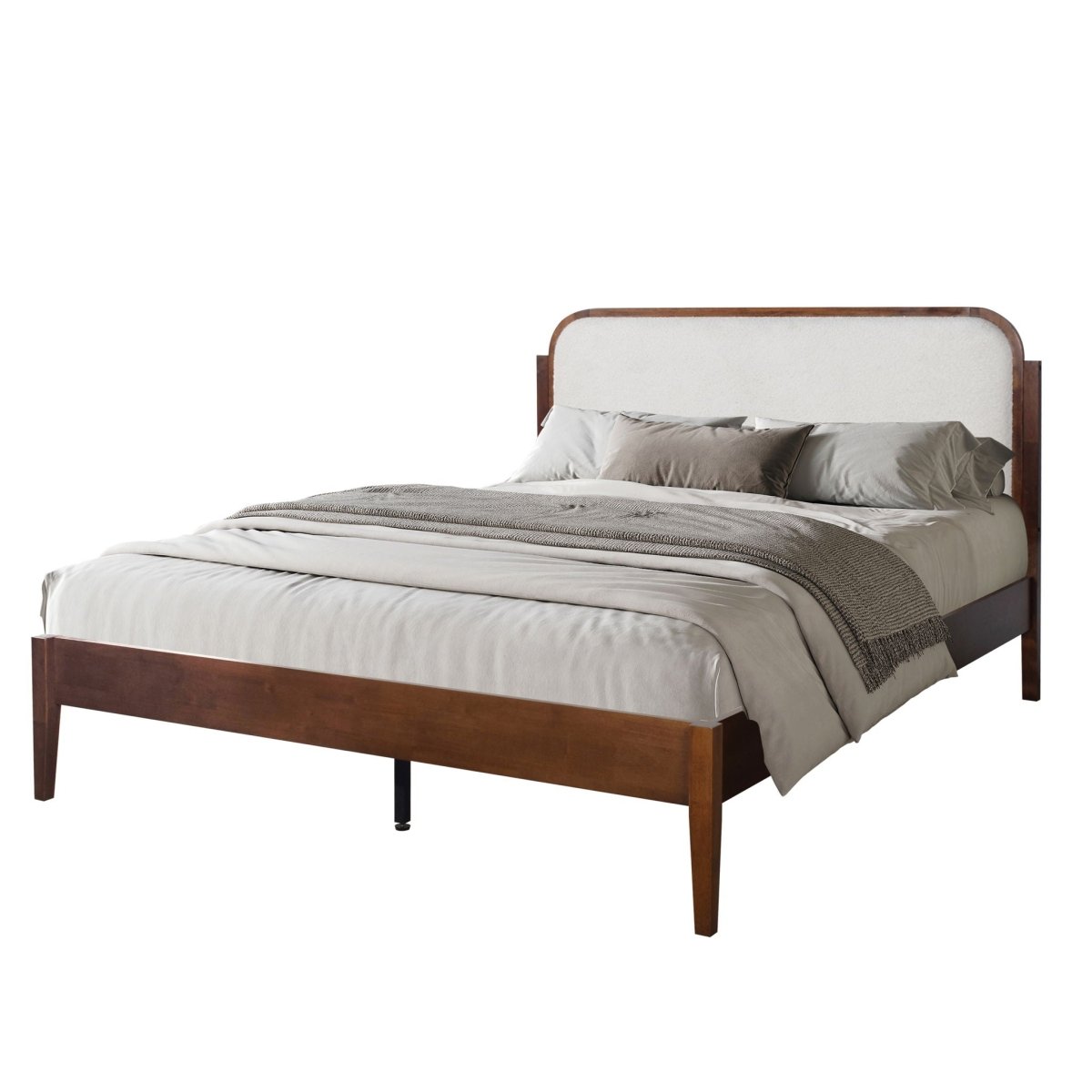Hawthorne - 5/0 Queen Platform Bed With White Upholstered Headboard - Brown Platform Beds by New Classic - Walls Furniture & Mattress