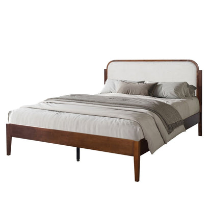 Hawthorne - 5/0 Queen Platform Bed With White Upholstered Headboard - Brown Platform Beds by New Classic - Walls Furniture & Mattress