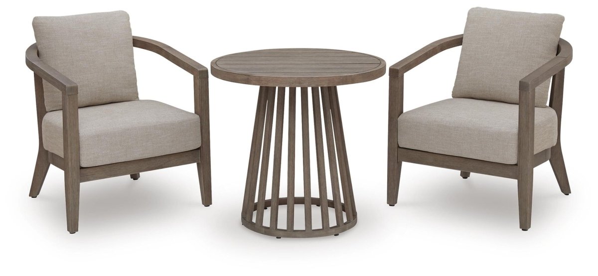 Joy Lagoon - Outdoor Chairs With Cushions/Table (Set of 3) - Beige 3 Piece Outdoor Sets by Signature Design by Ashley® - Walls Furniture & Mattress