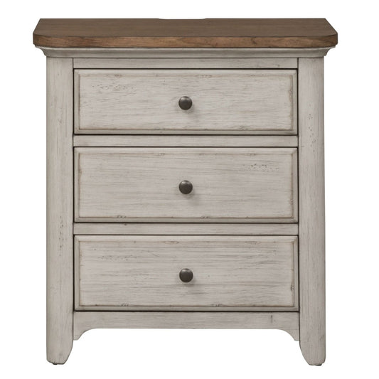 Farmhouse Reimagined - 3 Drawer Nightstand With Charging Station - White Nightstands w/ Charging Stations by Liberty Furniture - Walls Furniture & Mattress