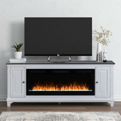 Fireplace TV Consoles - 417 80" Console With Fire FTS - White Fireplace TV Stands by Liberty Furniture - Walls Furniture & Mattress