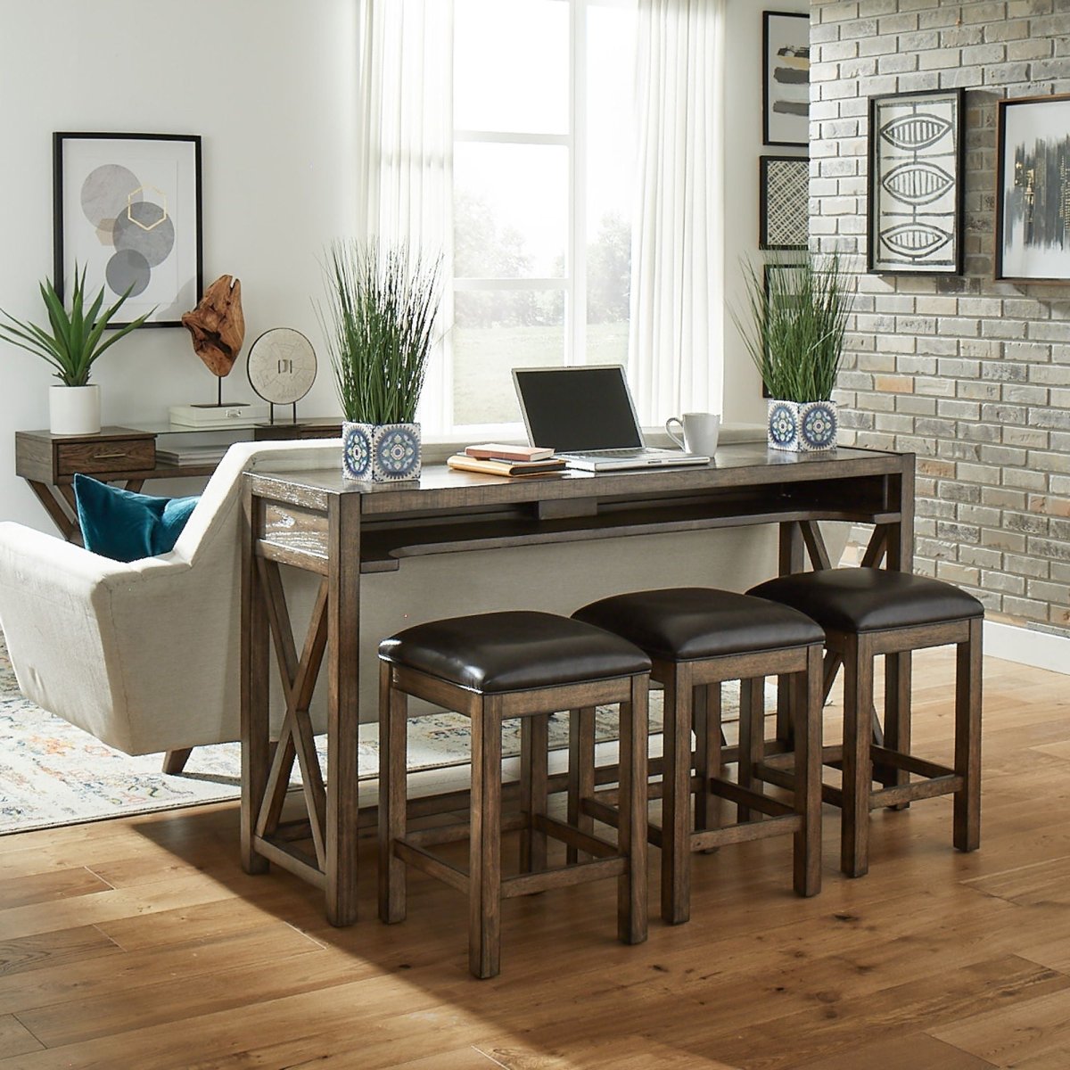 Lennox - 4 Piece Console Set (Console 3 Stools) - Dark Brown 4 Piece Living Room Sets by Liberty Furniture - Walls Furniture & Mattress