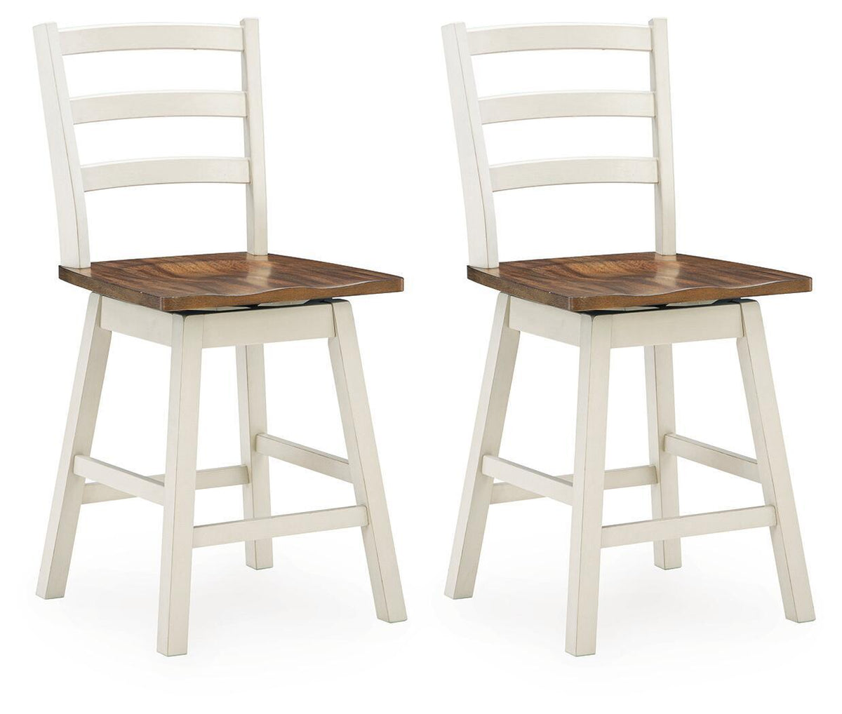 Brinfern - Swivel Stool (Set of 2) - Brown / Antique White Stool Sets by Signature Design by Ashley® - Walls Furniture & Mattress