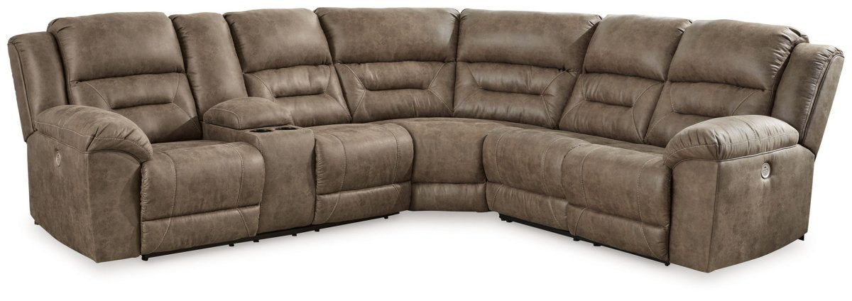 Ravenel - 3 - Piece Power Reclining Sectional With Laf Power Reclining Loveseat With Console - Faux Leather - Fossil Reclining Sectionals by Signature Design by Ashley® - Walls Furniture & Mattress