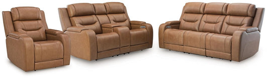 Knightington - 3 Pc. - Power Reclining Sofa, Loveseat And Recliner - Caramel 3 Piece Living Room Sets by Signature Design by Ashley® - Walls Furniture & Mattress