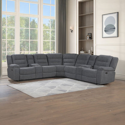 Redondo - Power 3 Piece Ssectional (2 Loveseats & Wedge) - Dark Gray Reclining Sectionals by New Classic - Walls Furniture & Mattress
