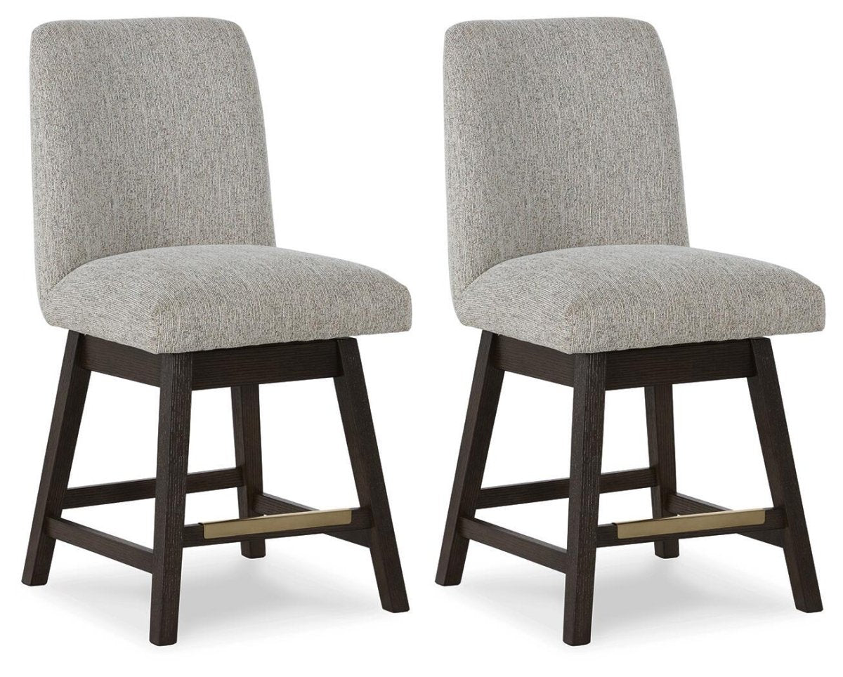 Burkhaus - Upholstered Swivel Barstool (Set of 2) - Beige / Dark Brown Stool Sets by Signature Design by Ashley® - Walls Furniture & Mattress