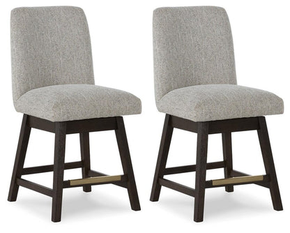 Burkhaus - Upholstered Swivel Barstool (Set of 2) - Beige / Dark Brown Stool Sets by Signature Design by Ashley® - Walls Furniture & Mattress