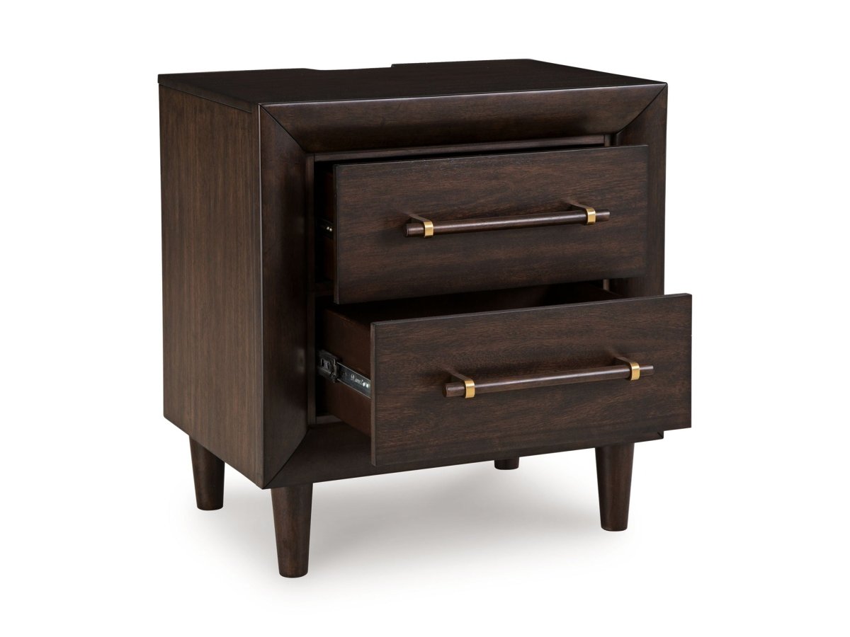 Dantenton - Two Drawer Night Stand - Merlot Nightstands w/ Charging Stations by Benchcraft® - Walls Furniture & Mattress