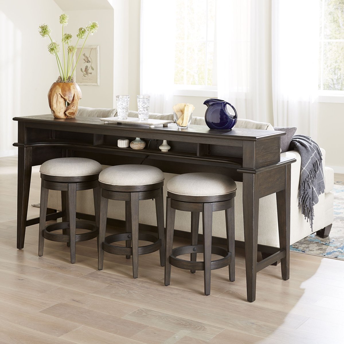 Mill Creek - 4 Piece Console Set (Bar Console & 3 Stools) - Dark Brown 4 Piece Living Room Sets by Liberty Furniture - Walls Furniture & Mattress