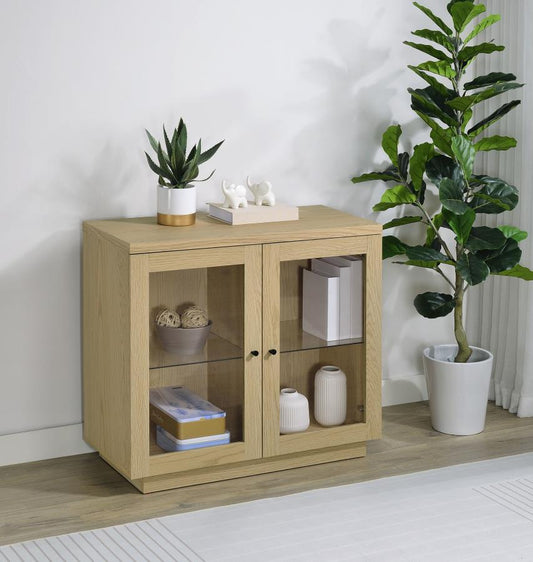 Tilbury - 2 - Door Glass Front Accent Display Cabinet - Light Oak Display Cabinets by Coaster Fine Furniture - Walls Furniture & Mattress