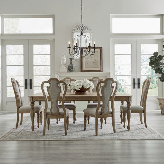 Magnolia Manor - 7 Piece Rectangular Table Set (Splat Back Upholstered Arm Chairs) - Light Brown 7 Piece Dining Room Sets by Liberty Furniture - Walls Furniture & Mattress