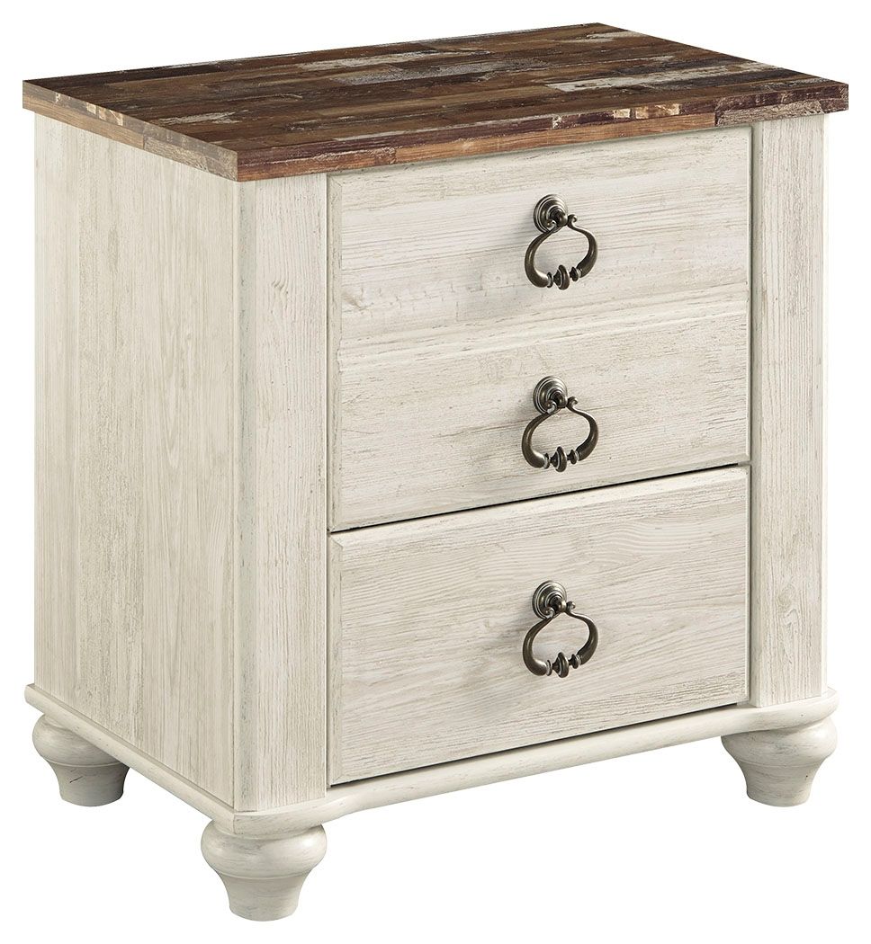 Willowton - Two Drawer Night Stand - Brown / Beige / White Accent Nightstands by Signature Design by Ashley® - Walls Furniture & Mattress