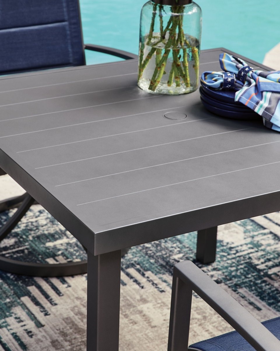 Rocky Creek - Square Dining Table With Umbrella Option - Gray Dining Tables by Signature Design by Ashley® - Walls Furniture & Mattress
