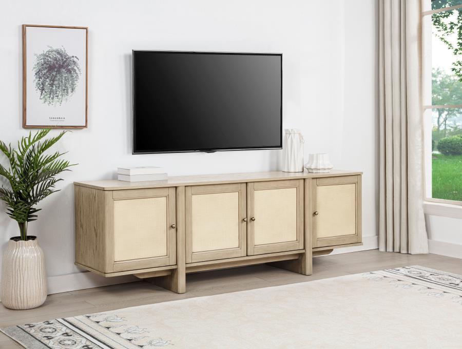 Kailani - 79" 4-door Cane TV Stand Media Console - Beige Oak